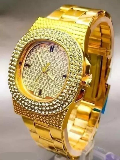 Gold Diamond Wrist Watch For Boys & Men